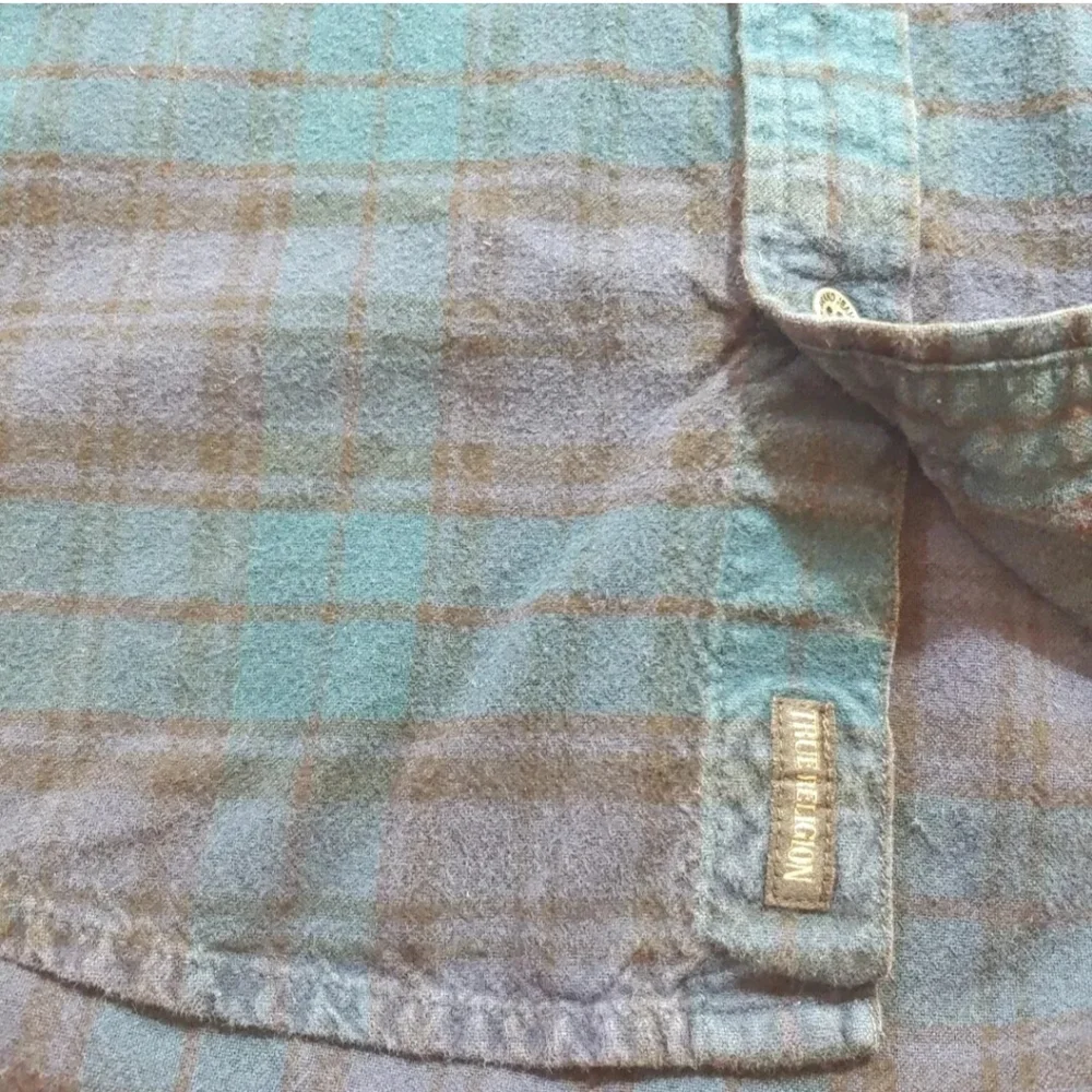 True Religion Flannel Shirt Biker Western Cowboy Rodeo Country Tartan Plaid Sz L